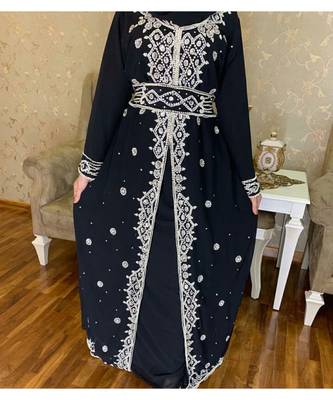 Royal Moroccan Dubai Beautiful Zari Work Jilbab Jalabiya Kaftan Dress 1