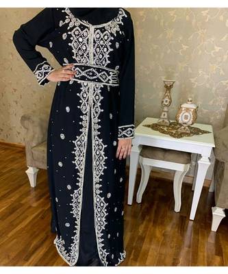 Royal Moroccan Dubai Beautiful Zari Work Jilbab Jalabiya Kaftan Dress 2