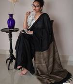 Attractive Jute Pallu khadi Cotton Handloom Saree With Running Blouse Piece