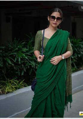 Attractive Jute Pallu khadi Cotton Handloom Saree With Running Blouse Piece 3
