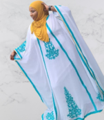 White Ari Stone Work Georgette Islamic Style Beads Embedded Partywear Kaftan Long Gown Evening wear Dubai kaftan