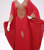 Red Zari Stone Work Georgette Islamic Style Beads Embedded Partywear Kaftan Long Gown Evening wear Dubai kaftan