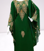 Green Zari Stone Work Georgette Islamic Style Beads Embedded Partywear Kaftan Long Gown Evening wear Dubai kaftan