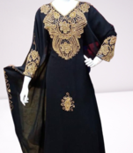 Black Zari Stone Work Georgette Islamic Style Beads Embedded Partywear Kaftan Long Gown Evening wear Dubai kaftan