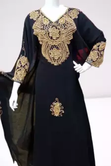Black Zari Stone Work Georgette Islamic Style Beads Embedded Partywear Kaftan Long Gown Evening wear Dubai kaftan
