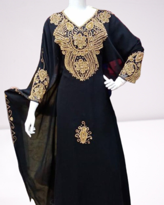 Black Zari Stone Work Georgette Islamic Style Beads Embedded Partywear Kaftan Long Gown Evening wear Dubai kaftan 3
