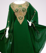 Green Zari Stone Work Georgette Islamic Style Beads Embedded Partywear Kaftan Long Gown Evening wear Dubai kaftan