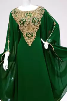 Green Zari Stone Work Georgette Islamic Style Beads Embedded Partywear Kaftan Long Gown Evening wear Dubai kaftan