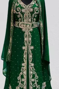 Emerald Green Georgette Zari and Stone Work Kaftan