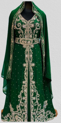 Emerald Green Georgette Zari and Stone Work Kaftan 3