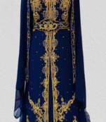 Navy Blue Zari Stone Work Georgette Islamic Style Beads Embedded Partywear Kaftan Long Gown Evening wear Dubai kaftan