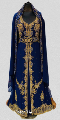 Navy Blue Zari Stone Work Georgette Islamic Style Beads Embedded Partywear Kaftan Long Gown Evening wear Dubai kaftan 2