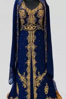 Navy Blue Zari Stone Work Georgette Islamic Style Beads Embedded Partywear Kaftan Long Gown Evening wear Dubai kaftan
