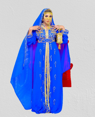 Royal Blue Zari Stone Work Georgette Islamic Style Beads Embedded Partywear Kaftan Long Gown Evening wear Dubai kaftan 1