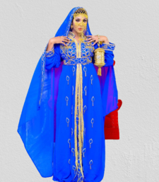 Royal Blue Zari Stone Work Georgette Islamic Style Beads Embedded Partywear Kaftan Long Gown Evening wear Dubai kaftan