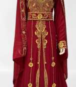 Maroon Zari Stone Work Georgette Islamic Style Beads Embedded Partywear Kaftan Long Gown Evening wear Dubai kaftan