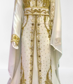 White Zari Stone Work Georgette Islamic Style Beads Embedded Partywear Kaftan Long Gown Evening wear Dubai kaftan