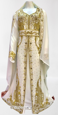 White Zari Stone Work Georgette Islamic Style Beads Embedded Partywear Kaftan Long Gown Evening wear Dubai kaftan 3