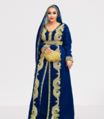 Navy Blue Zari Stone Work Georgette Islamic Style Beads Embedded Partywear Kaftan Long Gown Evening wear Dubai kaftan