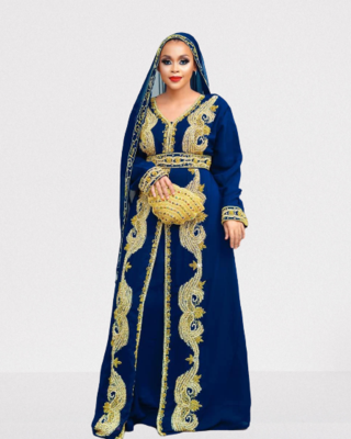 Navy Blue Zari Stone Work Georgette Islamic Style Beads Embedded Partywear Kaftan Long Gown Evening wear Dubai kaftan 2