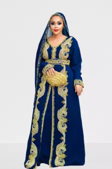 Navy Blue Zari Stone Work Georgette Islamic Style Beads Embedded Partywear Kaftan Long Gown Evening wear Dubai kaftan