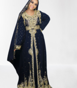 Navy Blue Zari Stone Work Georgette Islamic Style Beads Embedded Partywear Kaftan Long Gown Evening wear Dubai kaftan