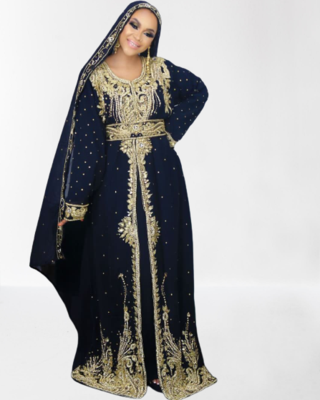 Navy Blue Zari Stone Work Georgette Islamic Style Beads Embedded Partywear Kaftan Long Gown Evening wear Dubai kaftan 3