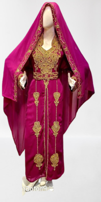 Wine Zari Stone Work Georgette Islamic Style Beads Embedded Partywear Kaftan Long Gown Evening wear Dubai kaftan 1