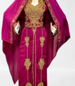 Wine Zari Stone Work Georgette Islamic Style Beads Embedded Partywear Kaftan Long Gown Evening wear Dubai kaftan