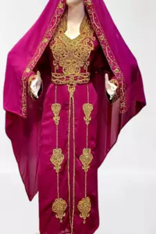 Wine Zari Stone Work Georgette Islamic Style Beads Embedded Partywear Kaftan Long Gown Evening wear Dubai kaftan