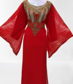 Red Zari Stone Work Georgette Islamic Style Beads Embedded Partywear Kaftan Long Gown Evening wear Dubai kaftan
