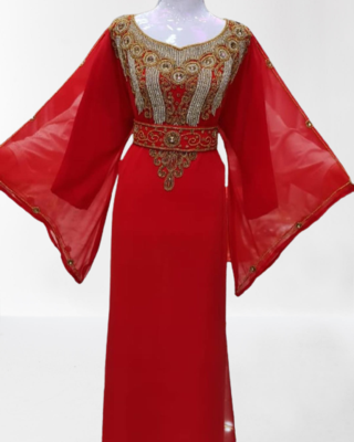 Red Zari Stone Work Georgette Islamic Style Beads Embedded Partywear Kaftan Long Gown Evening wear Dubai kaftan 2