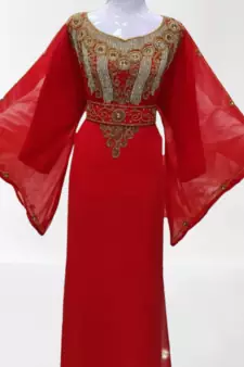 Red Zari Stone Work Georgette Islamic Style Beads Embedded Partywear Kaftan Long Gown Evening wear Dubai kaftan