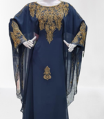 Navy Blue Zari Stone Work Georgette Islamic Style Beads Embedded Partywear Kaftan Long Gown Evening wear Dubai kaftan