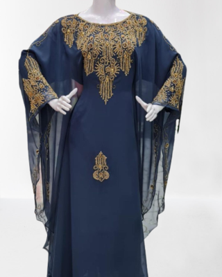 Navy Blue Zari Stone Work Georgette Islamic Style Beads Embedded Partywear Kaftan Long Gown Evening wear Dubai kaftan 3