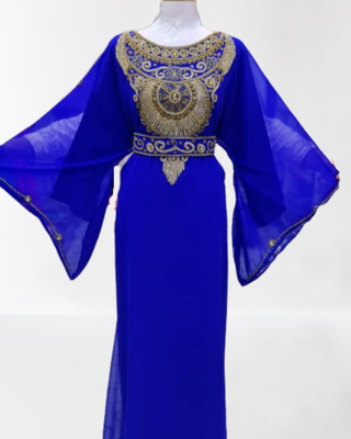 Royal Blue Zari Stone Work Georgette Islamic Style Beads Embedded Partywear Kaftan Long Gown Evening wear Dubai kaftan 1