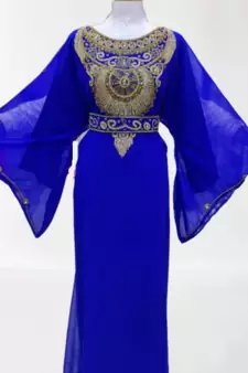 Royal Blue Zari Stone Work Georgette Islamic Style Beads Embedded Partywear Kaftan Long Gown Evening wear Dubai kaftan