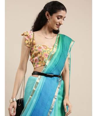Geroo Jaipur Hand Dyed Blue Shaded Pure Kota Silk Saree 2