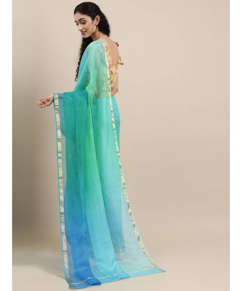 Geroo Jaipur Hand Dyed Blue Shaded Pure Kota Silk Saree