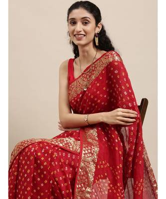 Handcrafted Red Bandhani Jacquard Silk Saree 2