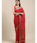Handcrafted Red Bandhani Jacquard Silk Saree