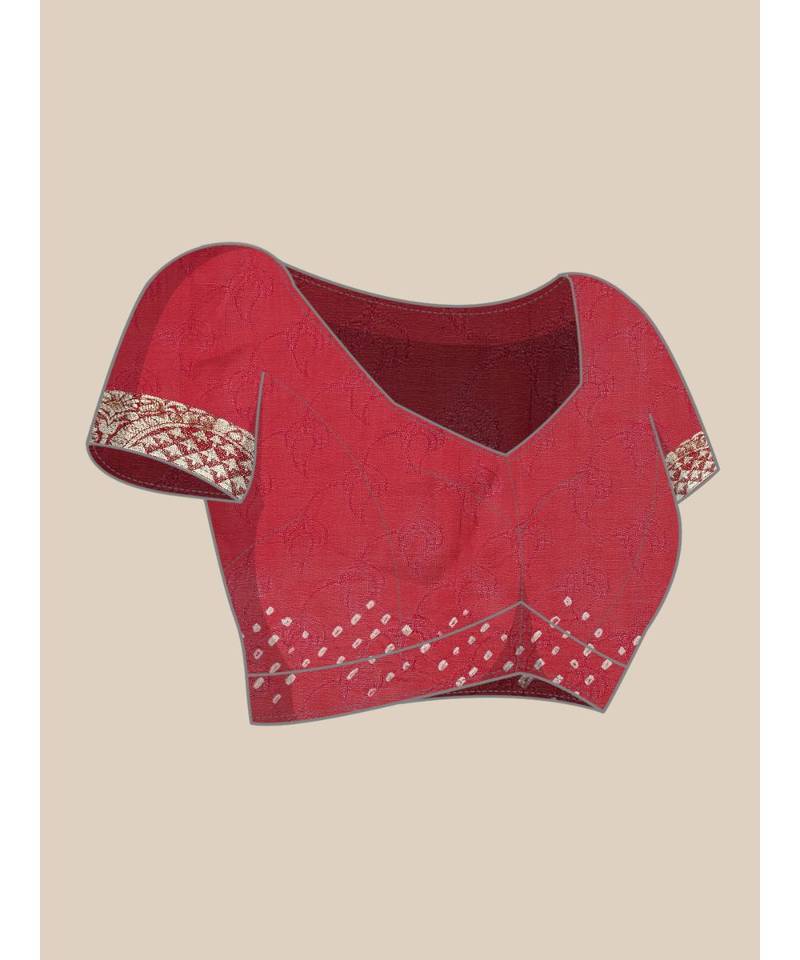 Handcrafted Red Bandhani Jacquard Silk Saree
