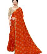 Orange Fancy Work Chiffon Office Wear Saree With Blouse