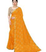 Yellow Fancy Work Chiffon Office Wear Saree With Blouse