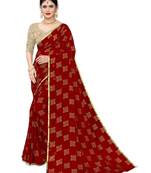 Red Fancy Work Chiffon Office Wear Saree With Blouse