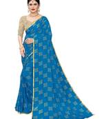 Sky Blue Fancy Work Chiffon Office Wear Saree With Blouse
