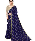Navy Blue Fancy Work Chiffon Office Wear Saree With Blouse