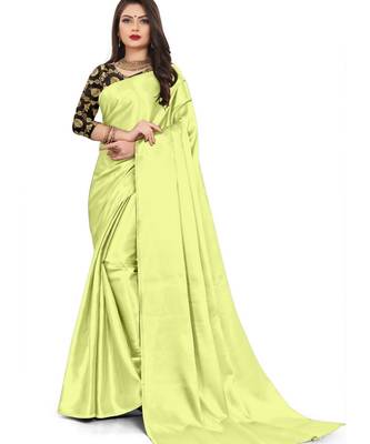 Mint Rich Satin Traditional Wear Plain Saree With Blouse 1