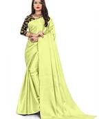 Mint Rich Satin Traditional Wear Plain Saree With Blouse