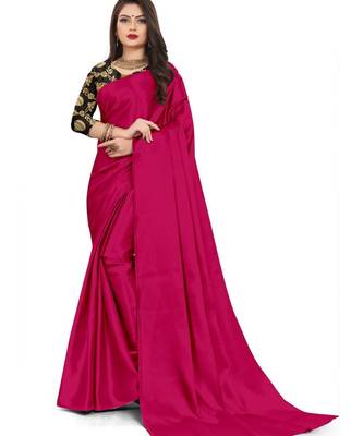 Rani Rich Satin Traditional Wear Plain Saree With Blouse 1